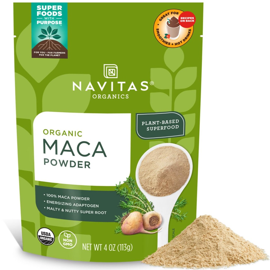 Navitas אורגניs Maca אבקת - 100% Gelatinized פרוvian Maca עבור Smoothies אדוגן, Lattes, Baking & More - Energyze & Balance - USDA אורגני, non GMO, טבעוני, Gluten חינם (4oz. Bag, 23 משרתs)