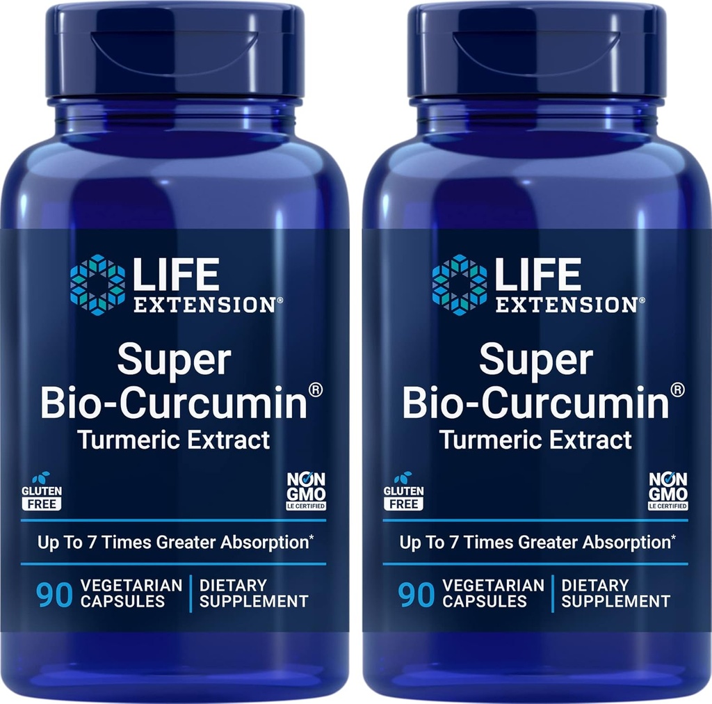 Life Extension Super Bio-Curcumin Turmeric Extract 400 מ"ג, 90 Veg Caps (Pack of 2) - קפסולה צמחונית - non-GMO - Highly Absorbable