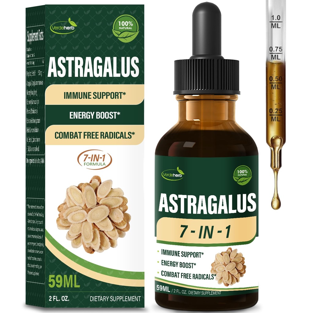 Astragalus Root Extracts for Immune System Support, Immunity Health & Energy Boost Tincture תוספים עם Rhodiola Rosea, Echinacea, Elderberry, Reishi, גינזנג. הואנג צ'י 2oz