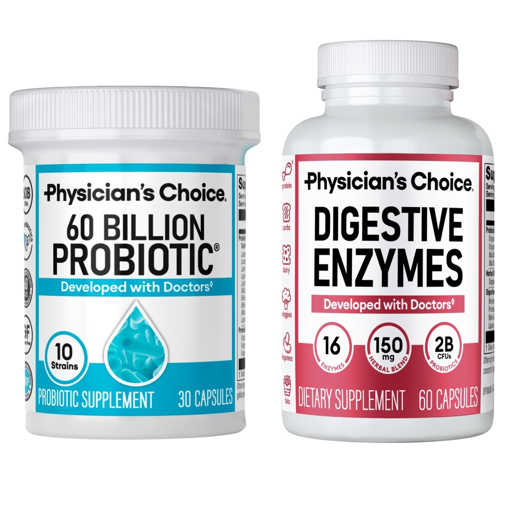 Physician's CHOICE - Optimal Gut Health Bundle: 60 מיליארד פרוביוטיקה + Enzymes for Digestive Comfort and Immune Support
