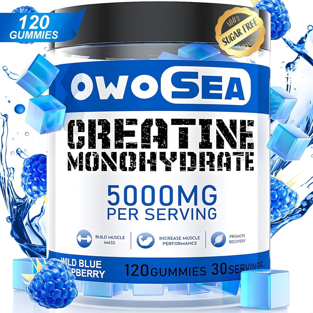 Creatine Monohydrate חניכיים עבור גברים ונשים 5000 מ"ג Creatine Monohydrate לשרת עבור שריר תמיכה אנרגיה Boost 120 הרוזן Chewable 5g Creatine תוספת סוכר חינם (1 Pack, Blue Raspberry)