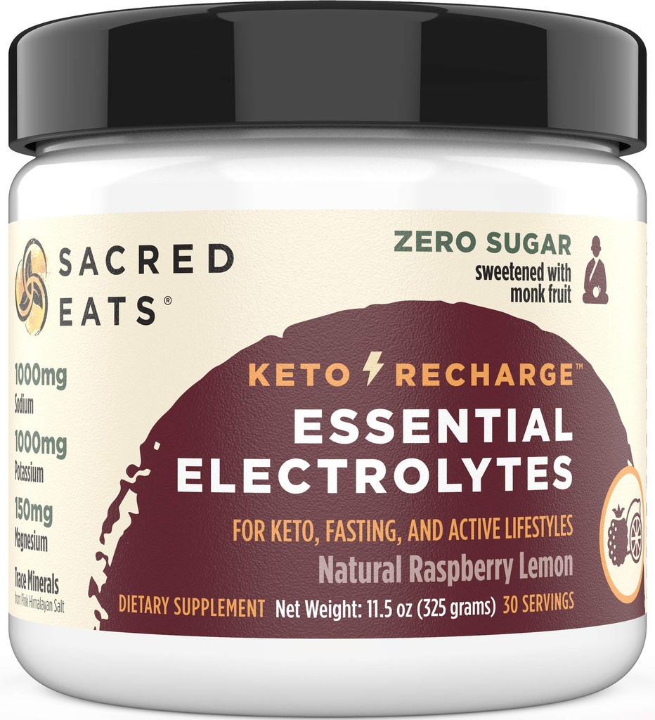 Keto Electrolyte אבקת & hydrotion תוסף | 1000mg Potassium & Sodium, 150mg Magnesium | No Sugar & Stevia, Sweetened with Monk Only | לימון טבעי (30 משרתים)