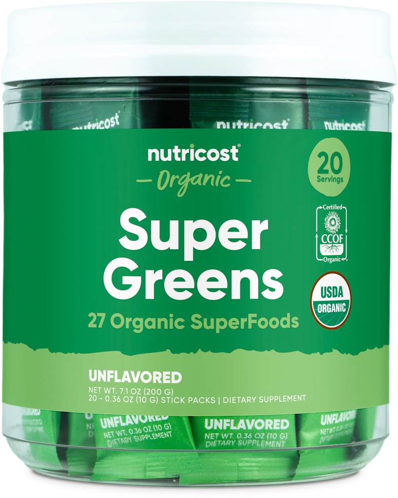 חומרים מזינים אורגני Super Greens (Unflavored) 20 Stickpacks - Gluten-Free, non-GMO