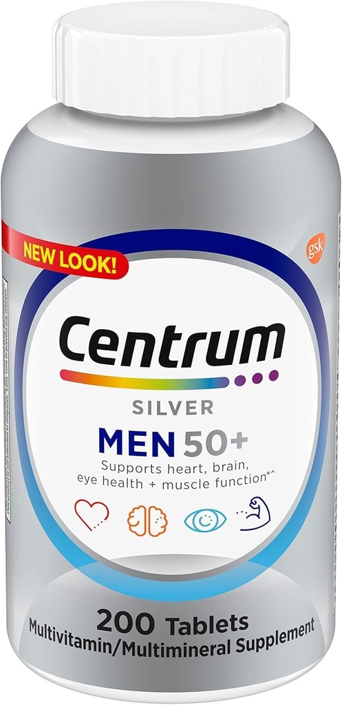 Sum Silver Men (200 Count) Multivitamin / Multimineral תוסף Tablet, ויטמין D3