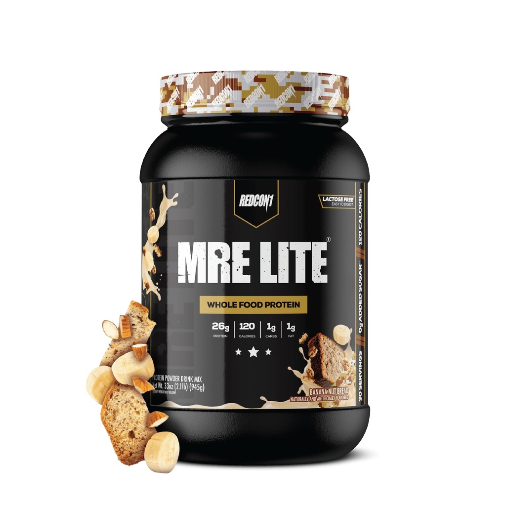 REDCON1 MRE Lite Whole Food אבקת חלבון, בננה Nut לחם - Low Carb & Whey Free Meal החלפת with Animal Proteins - Easy to Digest Made with MCT שמנים (30 משרתים)
