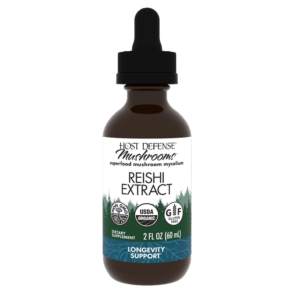 Host Defense Reishi Extract - Heart & Immune Health Support - תוסף Mushroom לתמיכה באנרגיה & Vitality - Reishi תוסף ל- Well-Being - 2 oz (60 משרתים)