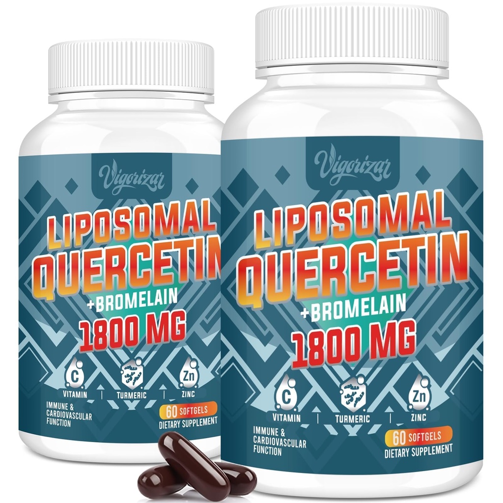 Liposomal Quercetin Phytosome, Quercetin עם Bromelain, Zinc & ויטמין C, Bioactive Phytosome Complex, 20X גבוה Absorption - 120 Softgels