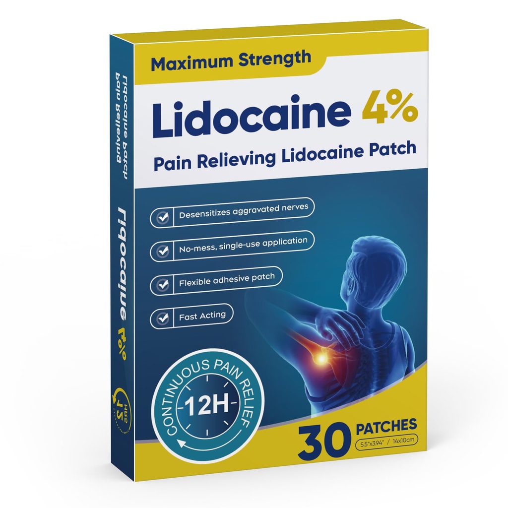 4% Lidocaine Pain Relief Patches – Maximum OTC Strength, Fast-Acting Targeted Relief, for Joint Discomfort & Muscle 0319-30 Count