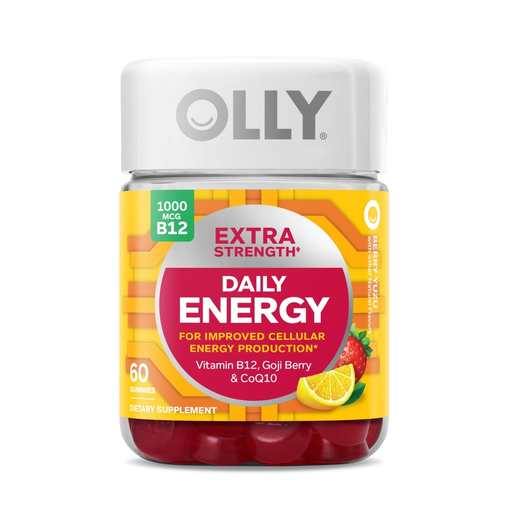 OLLY Ultra Power שיער, תוספת כוח יומי אנרגיה, ביוטין, קראטין, ויטמין B12, CoQ10, Goji Berry Gummy תוסף Bundle - 30 Count, 60 Count
