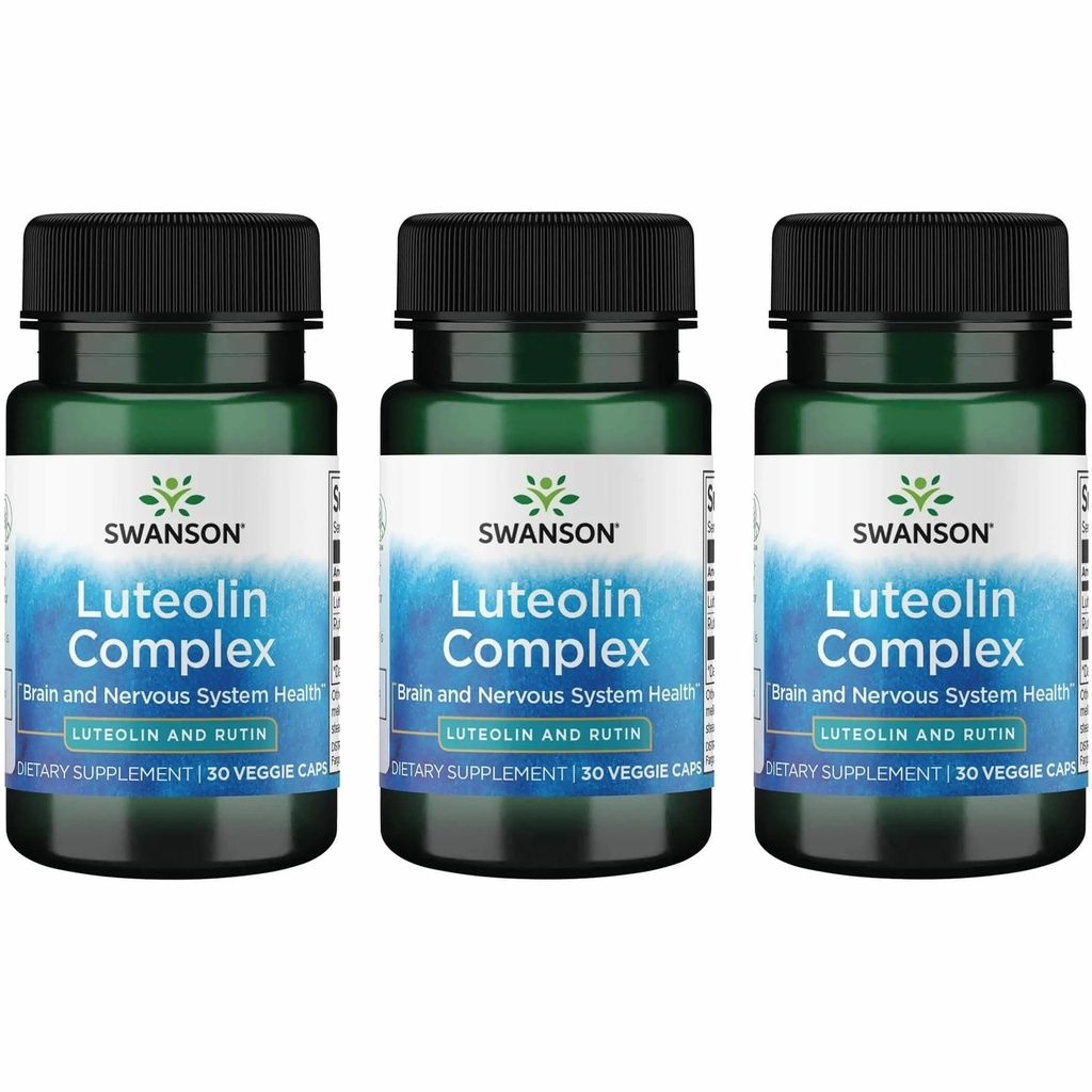Swanson Luteolin Complex w/Rutin - Brain Support Supplementing Memory, Mood & Cognitive Health - Natural Formula כדי לעזור לשמור על מערכת העצבים - (30 Veggie קפסולות) 3 Pack