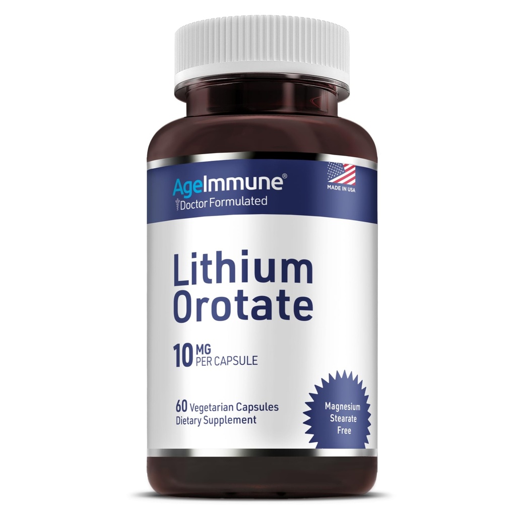 Lithium Orotate תוסף 10mg, 60 קפסולות צמחוניות. תמיכה בזיכרון ובבריאות רגשית Magnesium Stearate Free Supplements