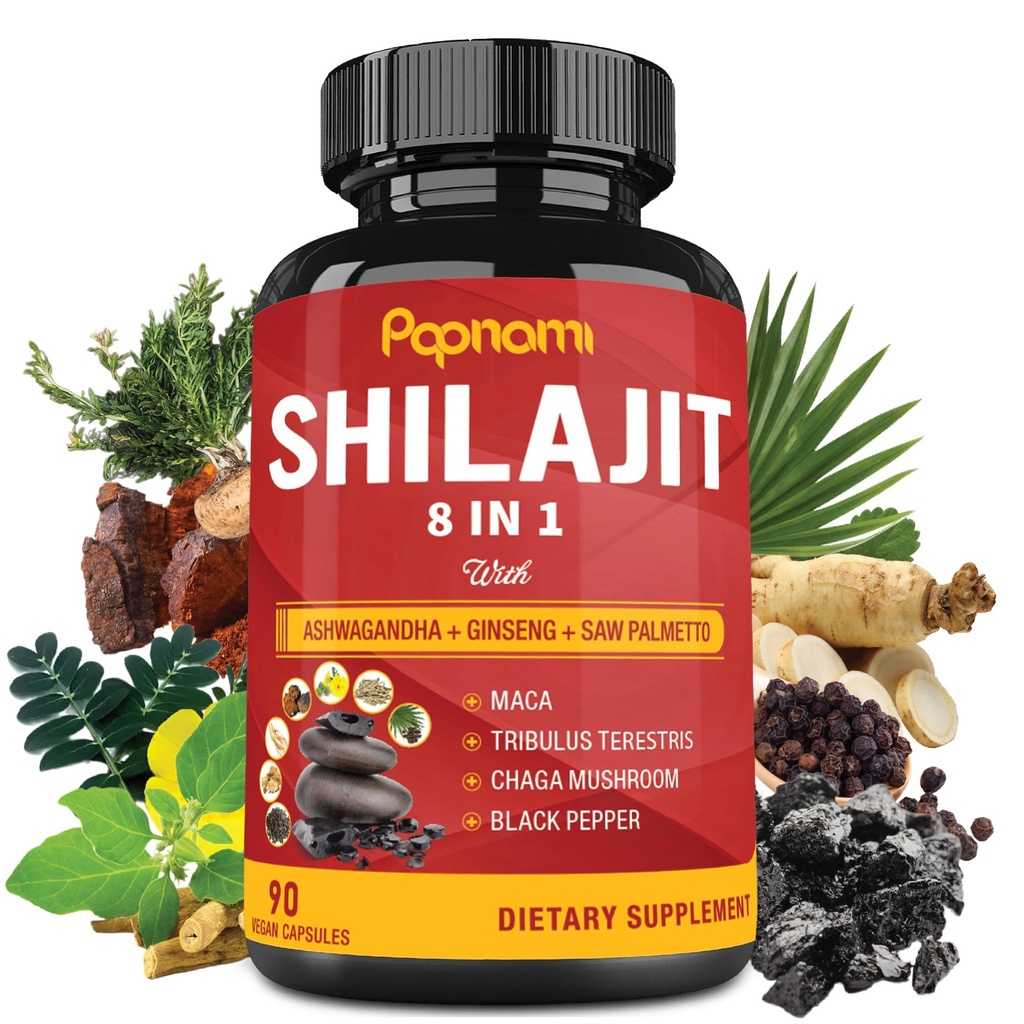 קפסולות ההימלאיה Shilajit - 3 חודשים אספקה - אשוגנדה משולבת, ג'ינסנג, Saw Palmetto, Maca, Tribulus, Chaga, Black Pepper