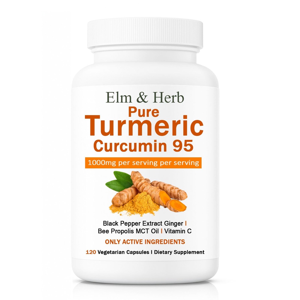 Elm & Herb Pure Turmeric Curcumin 95, Elm and Herb Turmeric Curcumin Supplement Capsules with Black Pepper Extract, Ginger, Bee Propolis, MCT Oil & Vitamin C (2)