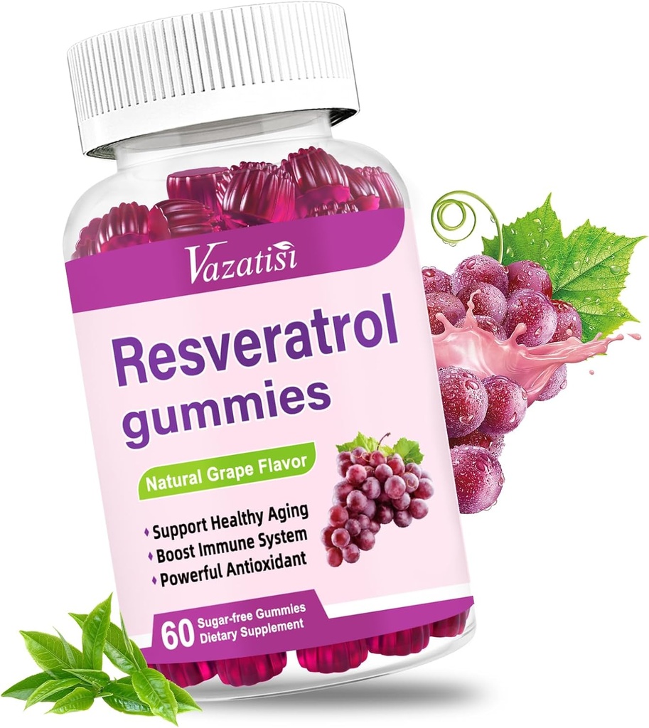 High Purity Resveratrol Gummies, 98% Trans-Resveratrol עם Quercetin, Coq 10, ויטמין C, תוספת Reservatrol עבור אנטי-חמצן, 60 מסטיק