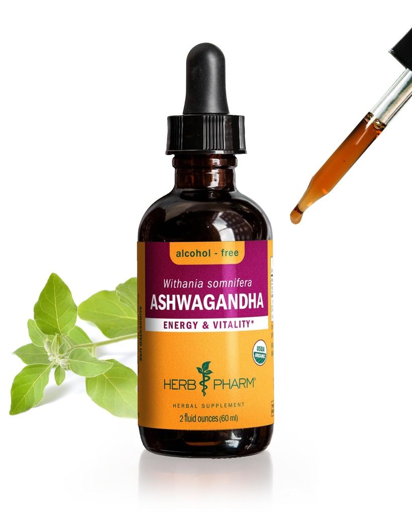 Herb Pharm מוסמך אורגני Ashwagandha לחלץ טיפות עבור תמיכה מסורתית אנרגיה ו Vitality, אלכוהול חינם Glycerite, 2 Oz