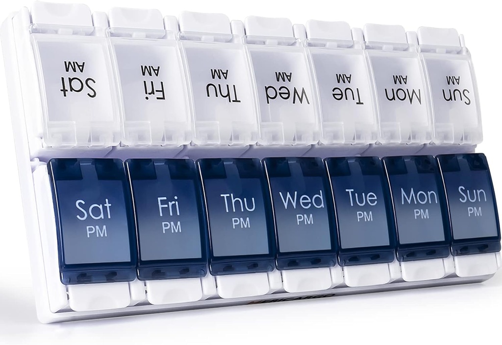 MeRICARGO Am Pm Pill מארגן 7 ימים, 2 פעמים ביום גדול כדור שבועי Box, Push Button Daily Pill Case עבור ויטמין, שמן דגים, תוספים
