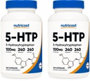 מזון מזינים 5-HTP 100 מ"ג, 240 קפסולות צמחוניות (5-Hydroxytryptophan) - Non-GMO & Gluten חינם (2 בקבוקים)