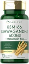 Karlyle KSM-66 Ashwagandha קפסולות 600 מ"ג | 70 הרוזן | עם מלטונין 5 מ"ג | מתחם פוטנט | Non-GMO, Gluten Freeten