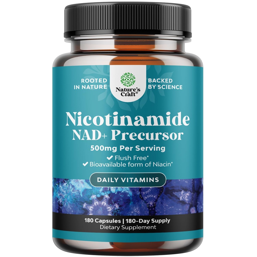 ויטמין B3 Niacinamide 500 מ"ג קפסולות - Mitochondrial Energy and Potent Skin Supplement - AKA ויטמין B3 Niacin 500 מ"ג Flush חינם Nicotinamide 500 מ"ג - Flush חינם Niacin תוסף - 180 ספירה