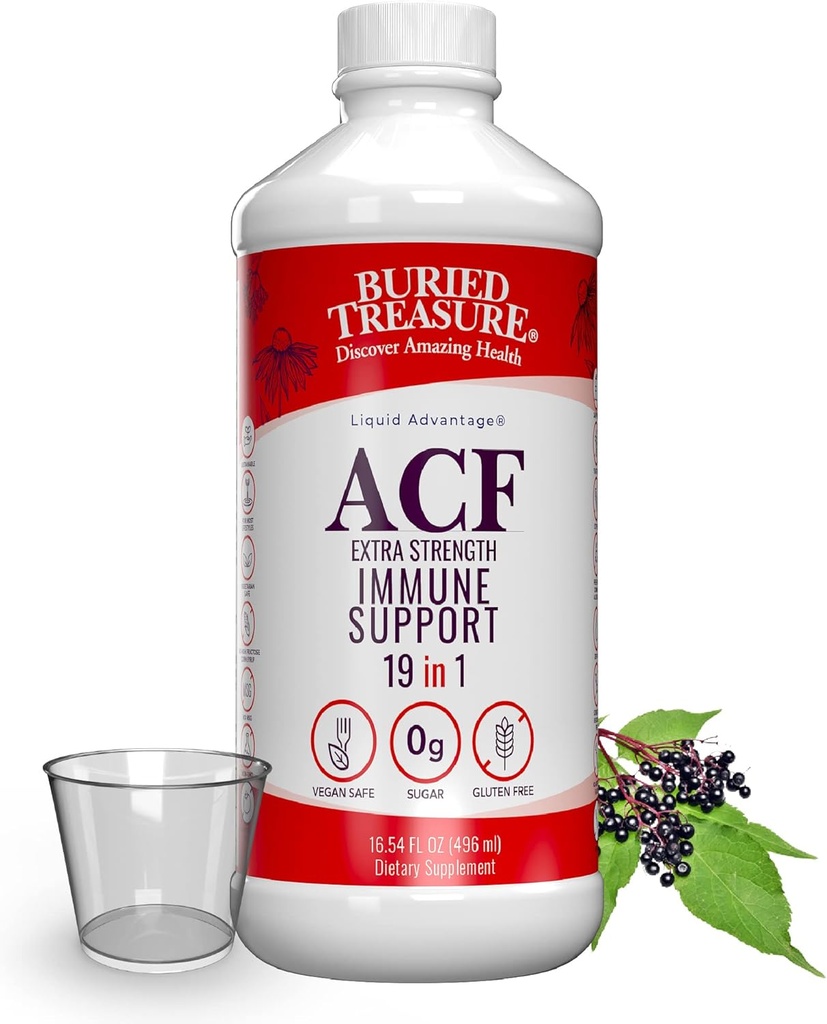 אוצר קבור ACF תוספת תמיכה Immune, 16oz. עם גביע Dose, ויטמינים ו Herbs, Dietary Immunity Boost תוסף