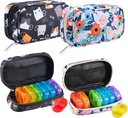 Serfeymi® Travel Pill Productionser 2 Times A Day AM PM Rainbow Box 7 Day with Zipper Canvas Pill Case, מארגנת תרופות עבור גלולות, ויטמינים, שמן דגים - שחור 02 + בלום 01 + בלום 01