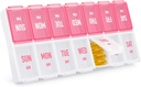 מארגנת גלולות שבועיות 2 פעמים ביום, Stylish Pill Box 7 Day AM PM עם השוואות גדולות, Pill Case Easy to Use, BPA-Free Pill Container עבור ויטמינים, שמן דגים, תוספים, תרופות, ורוד