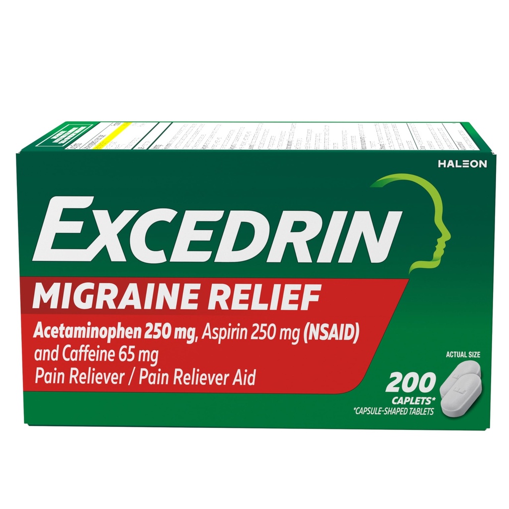 Exedrin Migraine Relief Caplets כדי להקל על הסימפטומים Migraine - 200 הרוזן