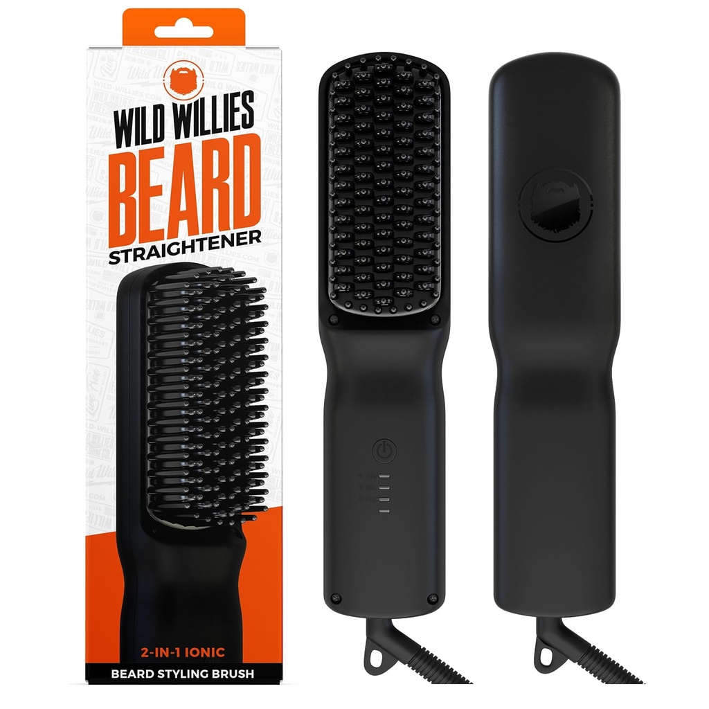 וויליס Wild Beard Straightener for Men - 3 הגדרות טמפרטורה, טורמלין Ceramic Heated Beard Brush & Hot Comb - Portable, Ionic Technology, Coarse & Curly Hair, 400F - Grooming Tool