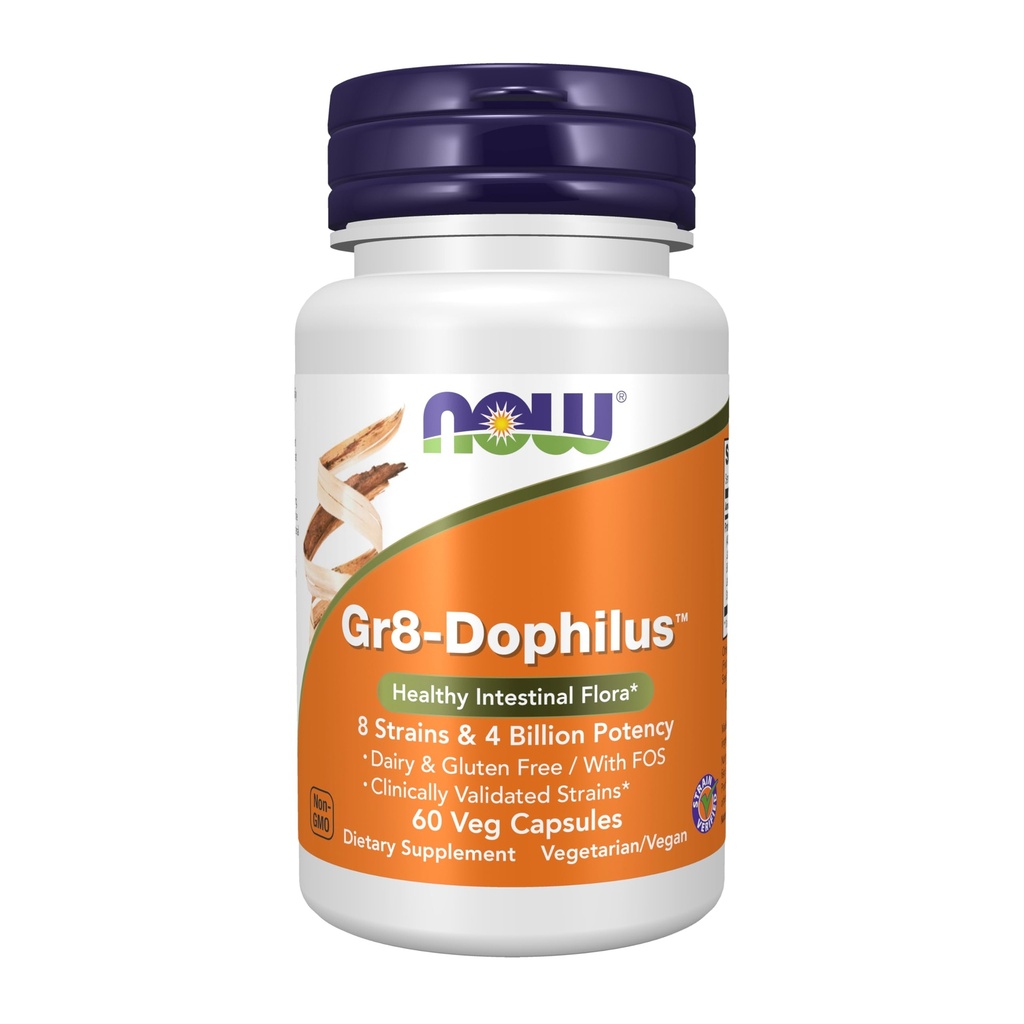 תוספי מזון עכשיו, Gr8-DophilusTM עם 8 סטרינס וארבעה מיליארד פוטנטיות, Shelf Stable, 60 קפסולות Veg