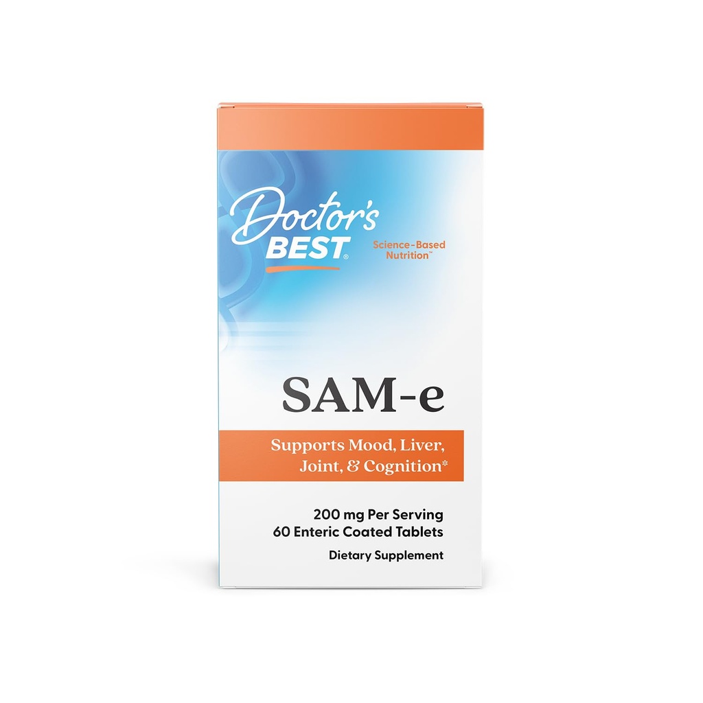 Doctor's Best SAM-e Mood & Joint Support & Liver Health (Pharmaceutical Grade/Non-GMO/Gluten Free/Vegetarian), Tablet, 60 Count (Pack of 1)