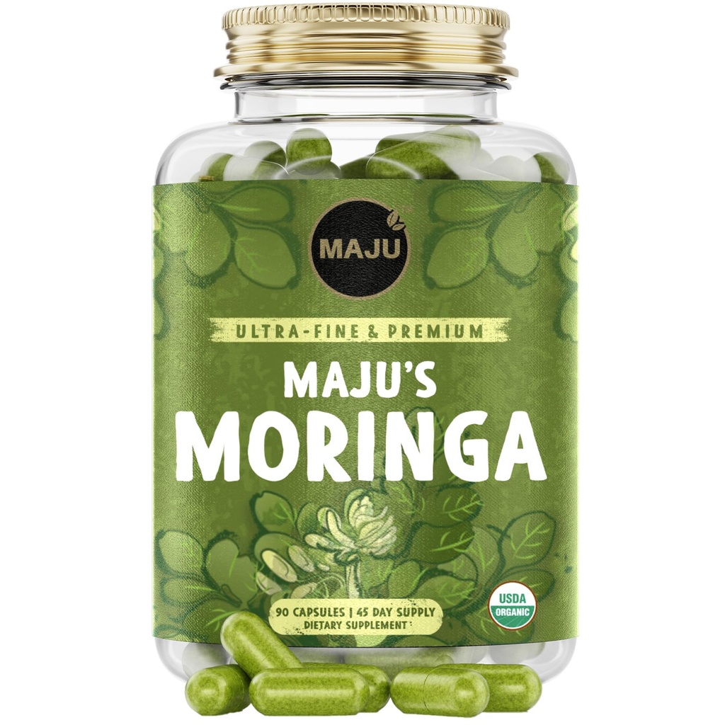 מגנזיוםu Superfoods אורגני Moringa כמוסות, Oleifera Leaf, תוספת-Fine Quality Moringa Leaves, Dried Drumstick Tree Leaves, אבקת תוספי Moringa שואבת קפסולות מצמח (90 ct)