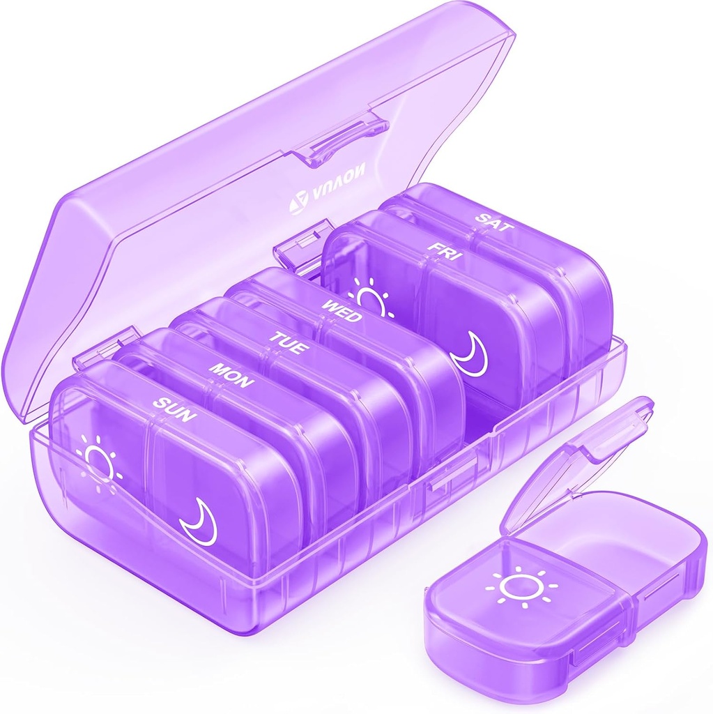 AUVON XL שבועי גלולות מארגנת 2 פעמים ביום, AMPM Pill מקרה עם One-Side גדול פתיחה עבור קל לשימוש, גלולות Box 7 יום נסיעות תרופות לארגן תרופות, ויטמינים, שמן דגים, תוספים