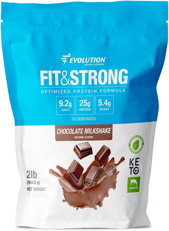 פיתוח תזונה מתקדמת Fit & Strong - אבקת חלבון Whey טהור עם BCAA, 100% Grass-Fed, Quick Absorbing and Fast Digesting for Optimal Muscle Recovery, Natural Flavor - 2 פאונד (Chocolate)