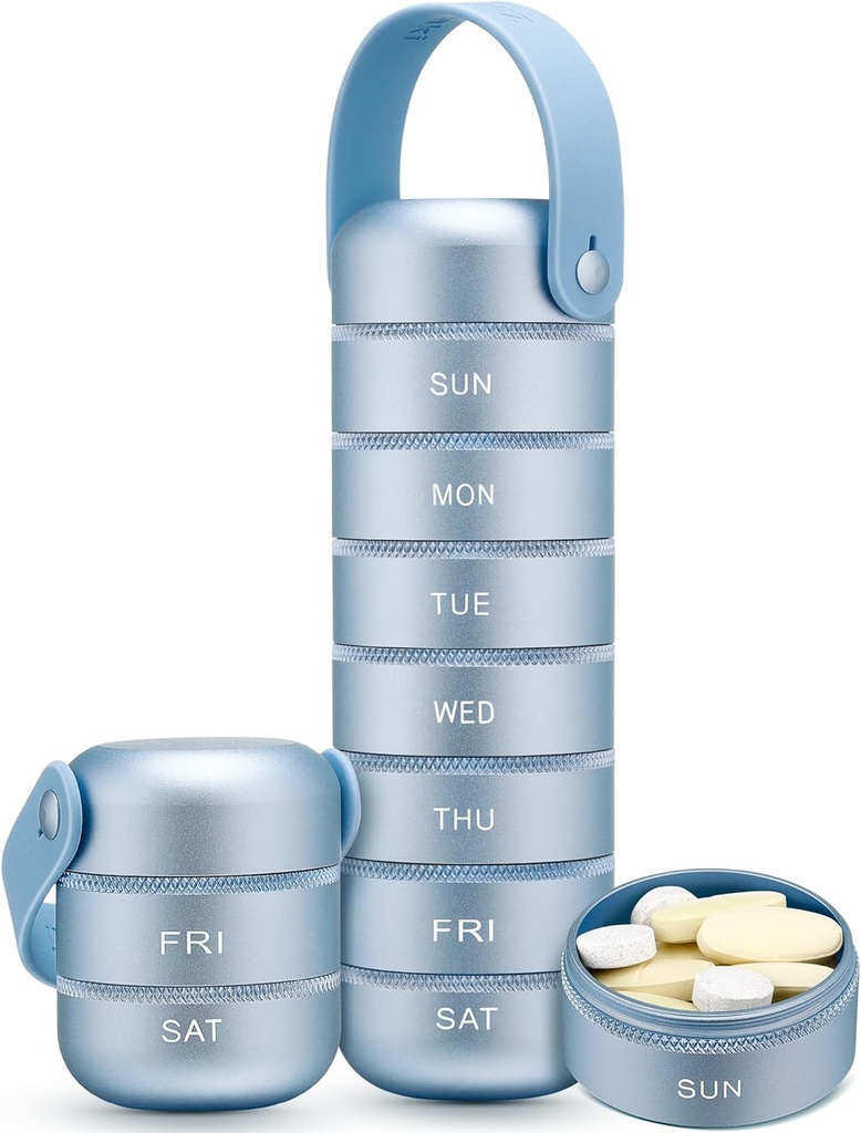 Zannaki Metal Weekly Pill Organer, Large Travel Pill Box 7 Day, Waterified Pill Case with Silicone Handle, אלומיניום Alloy Portable Pill Holder Container עבור ויטמין, תרופה, תוסף,Pills
