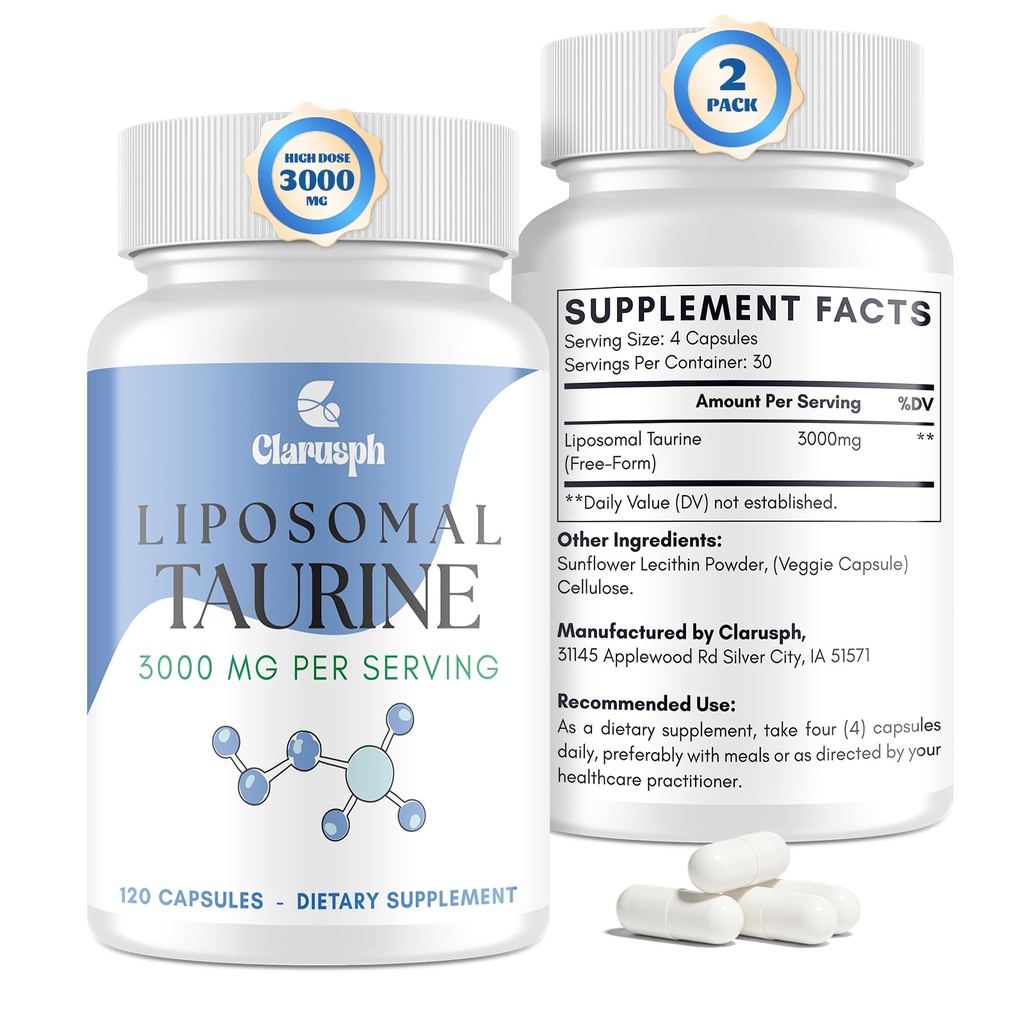 Taurine Supplement Liposomal Taurine 3000mg - High Dose Taurine Amino Acid Supplement for Energy & Muscle, Overall Well-Being, 240 Capsules, Vegetarian for Workout & Gym