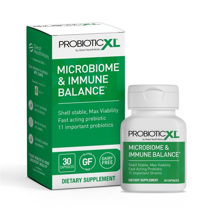 אומגה XL ProbioticXL - Probiotic & Prebiotic, Shelf Stable - בלגן 11 סטרינס - לקדם צמיחה בריאה של Gut פלורה, 12.5 מיליארד CFU - non-GMO, Gluten-Free - 30 Veggie Caps