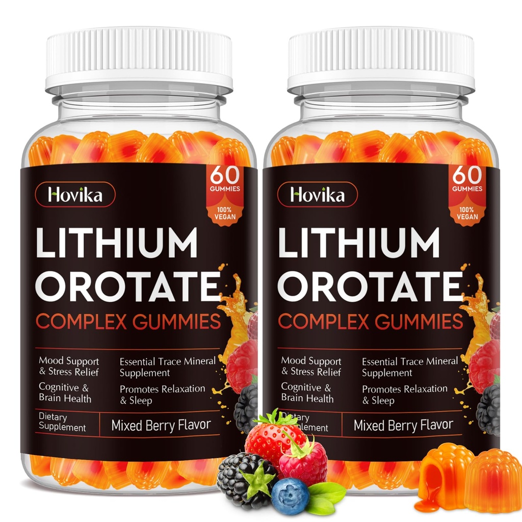 Lithium Orotate 5mg 10mg Gummies Lithium Supplements with Vitamin B, Magnesium & Selenium for Mood Support, Stress Relief, Brain Health, Non-GMO, Vegan, Gluten Free - Mixed Berry Flavor, 120 Gummies