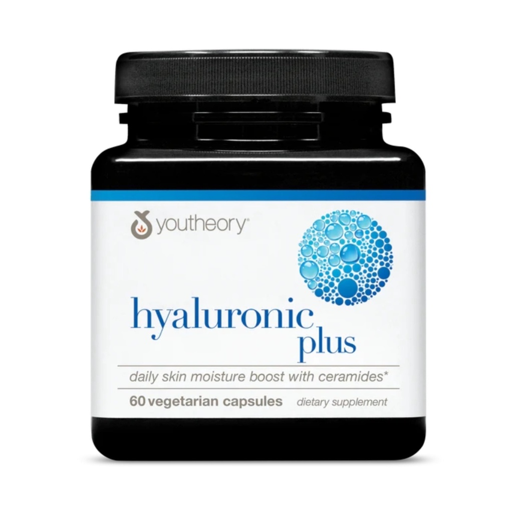 Youtheory Hyaluronic Plus - Hyaluronic Acid Supplement with Ceramides, Vitamin C, Biotin & More - Supports Healthy Skin* - 60 Vegetarian Capsules