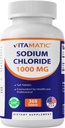 Vitamatic Sodium Chloride 1000 מ"ג - 365 טבליות אלקטרוליטה Replenisher & Hydration Support - Non-GMO, Gluten-Free