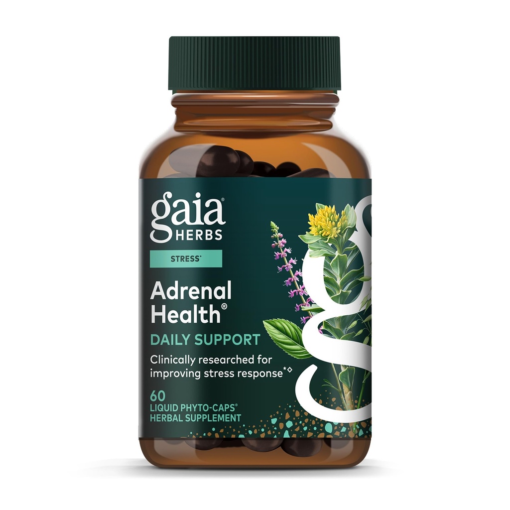 גאיה Herbs Adrenal Health Daily Support - תוספת צמחית עם אשווגנדה, בזילב הקדוש & Schisandra - לעזור לשמור על רמות אנרגיה & מתח בריאים * - 60 נוזל Phyto-Capsules (60 יום אספקה)