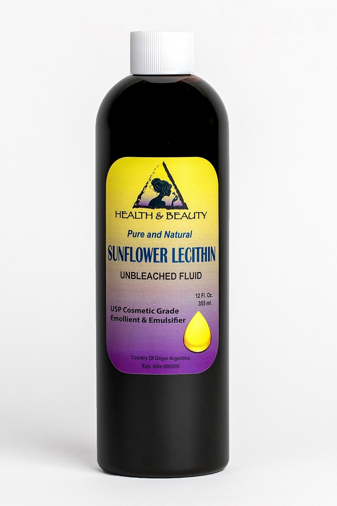 Lecithin Sunflower Unbleached Fluid נוזל Emulsifier Emollient Stabilizer טהור 12 oz