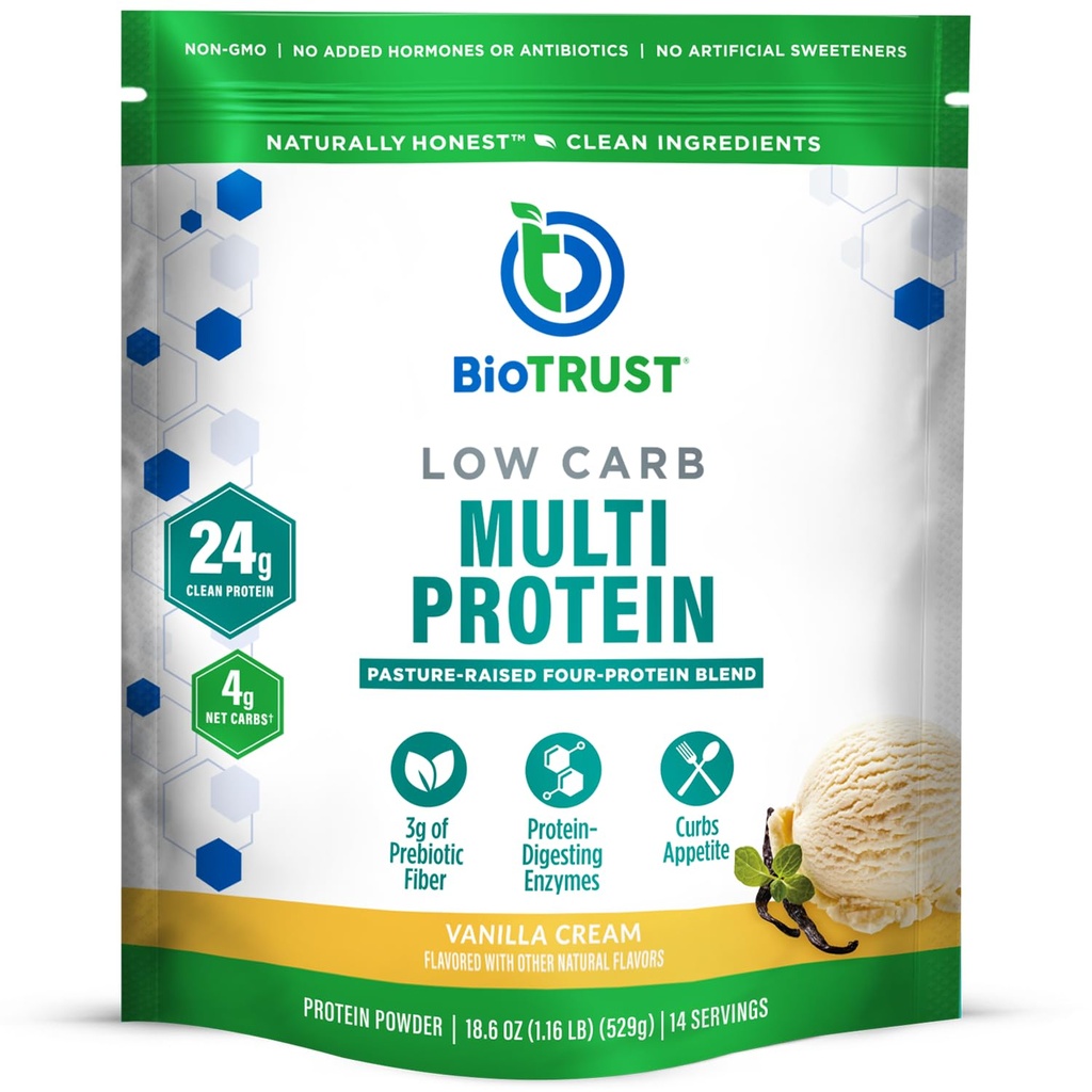 אבקת חלבון דלת פחמימות - טבעי וטעים Whey & Casein Band from Grass-Fed הורמונים חינם Cows - Non GMO, Soy Free, Gluten Free, הורמונלי חינם (Vanilla)