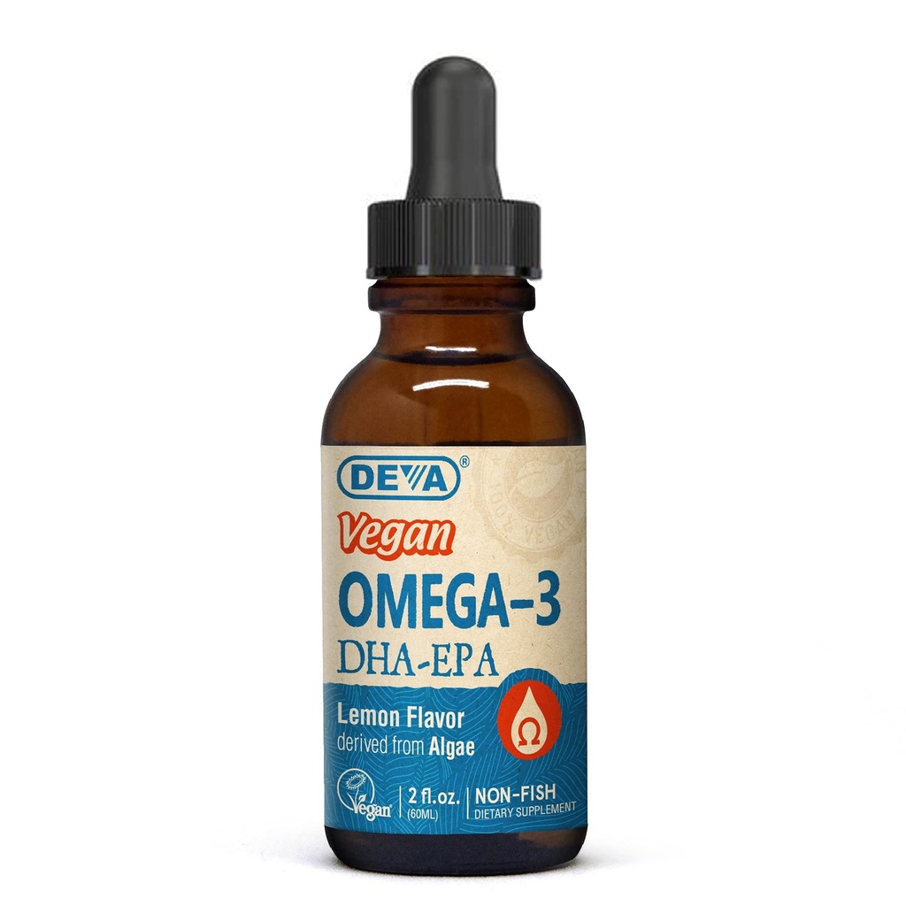 DEVA טבעוני אומגה 3 נוזלי DHA - EPA, non Fish מ Algae, Lemon Flavor, 2 Ounce