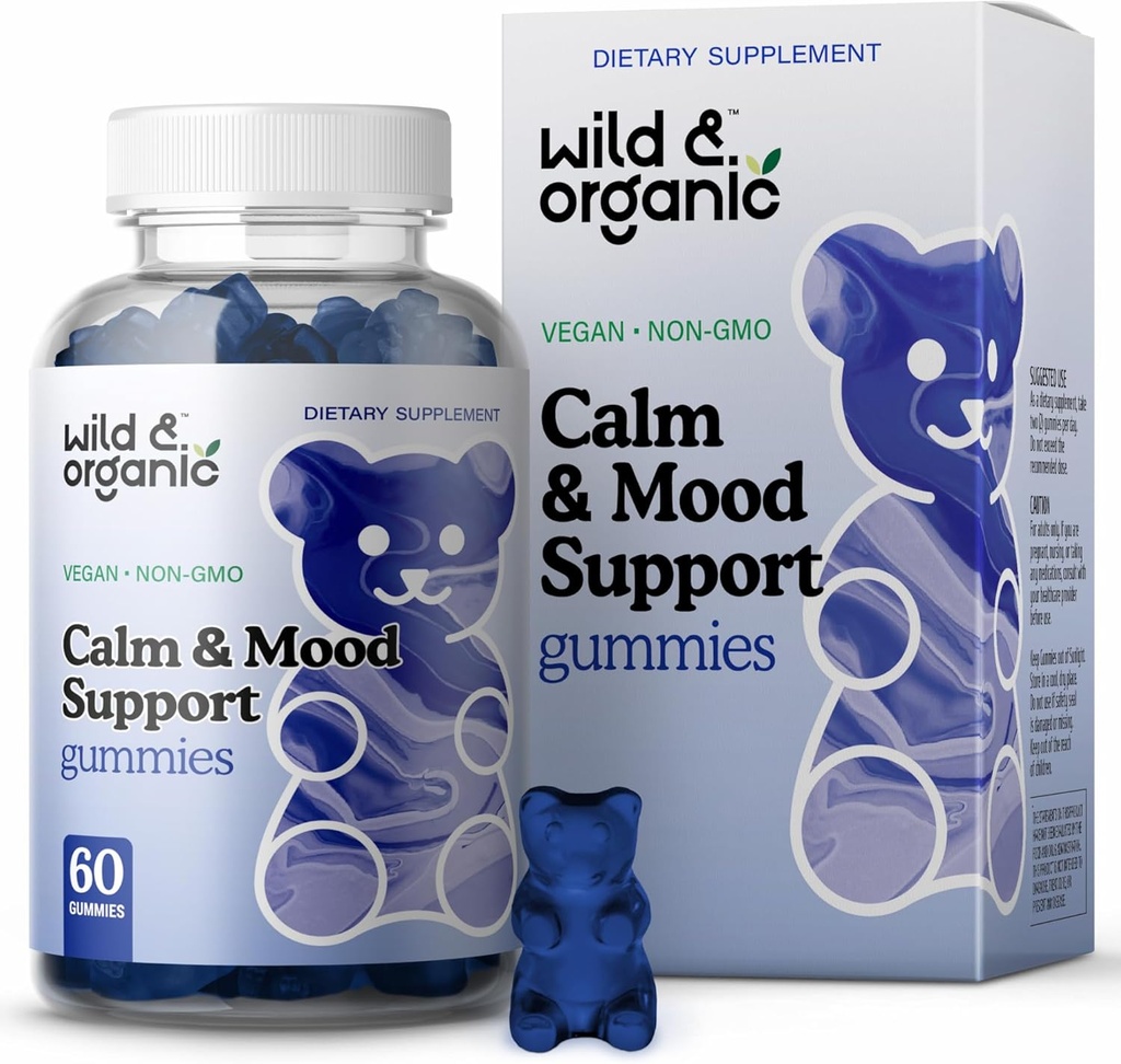 Wild & Organic Calm & Mood Gummies - Mood Support Supplement - Calming Chews w/Ashwagandha Root, Rhodiola Rosea, לימון Balm - Ashwagandha תוספי חניכיים - 60 הרוזן הרוזן