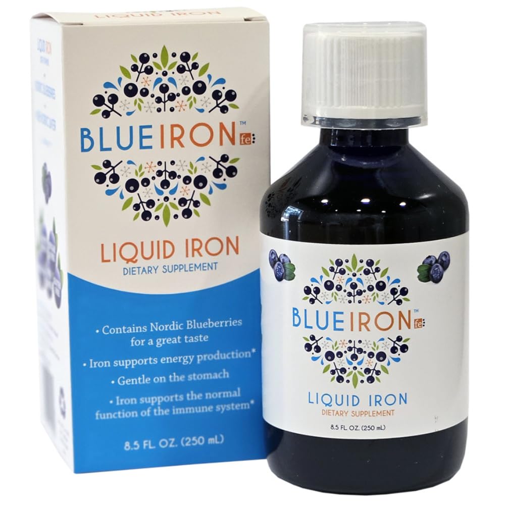 Blue Iron Liquid Mineral Supplement with Iron – Nordic Blueberry Flavor – Antioxidant-Rich Liquid Formula – Easy-to-Take Daily Mineral Support