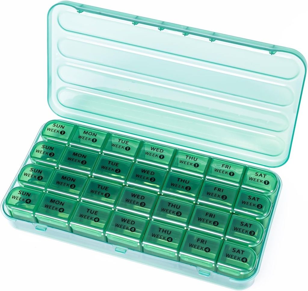 28 יום חודשי גלולות מארגנת - 4 שבוע גלולות Box 1 פעם ביום, 7 יום רפואה מארגנת Boxer, Travel Pill Container עבור ויטמין, שמן דגים (Olive ירוק)