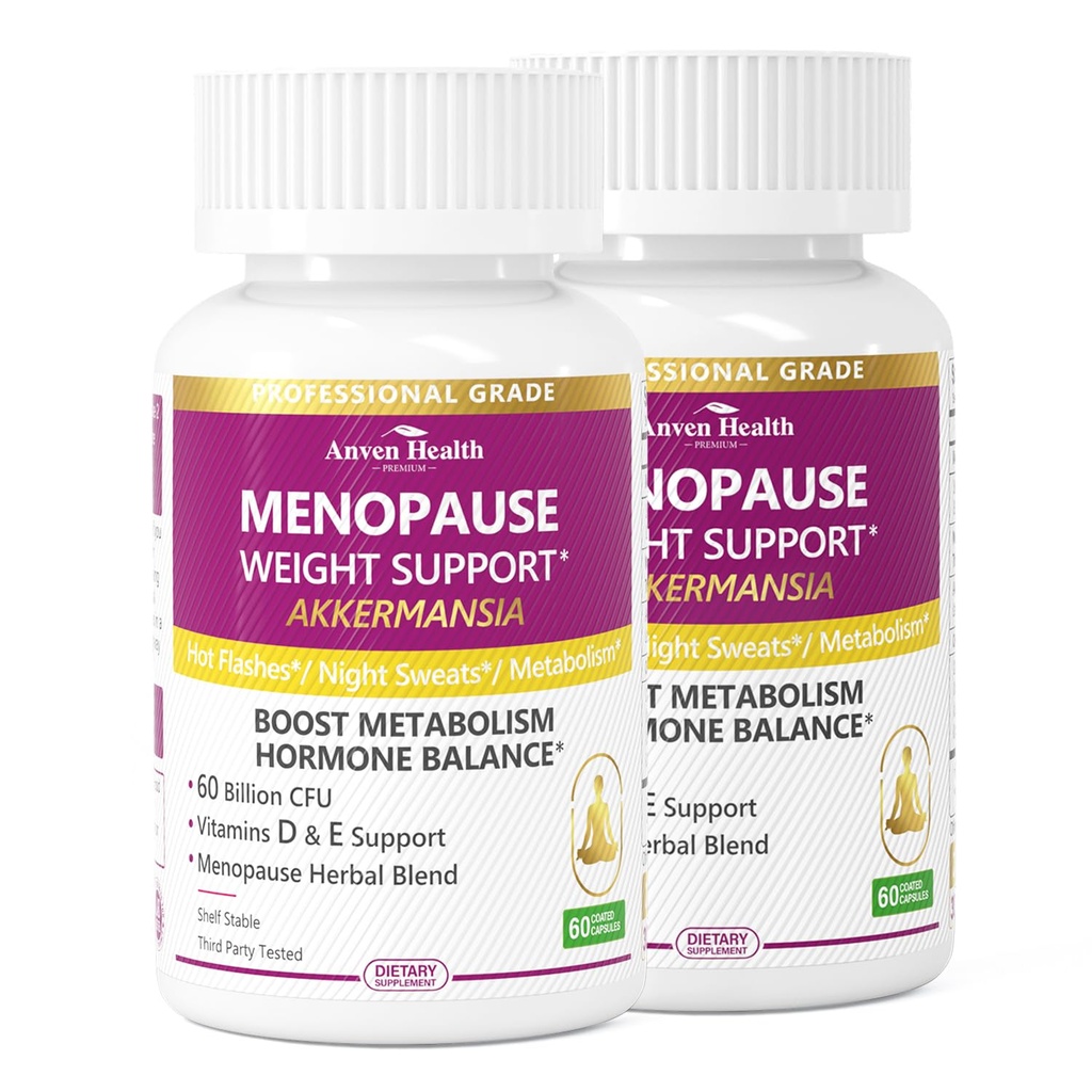 Menopause Supplements for Women 60 Billion with Akkermansia Probiotic & Prebiotic, Vitamin D & E for Hormone Balance, Metabolism, Gut Health, Hot Flashes - Non-GMO | 120 Caps