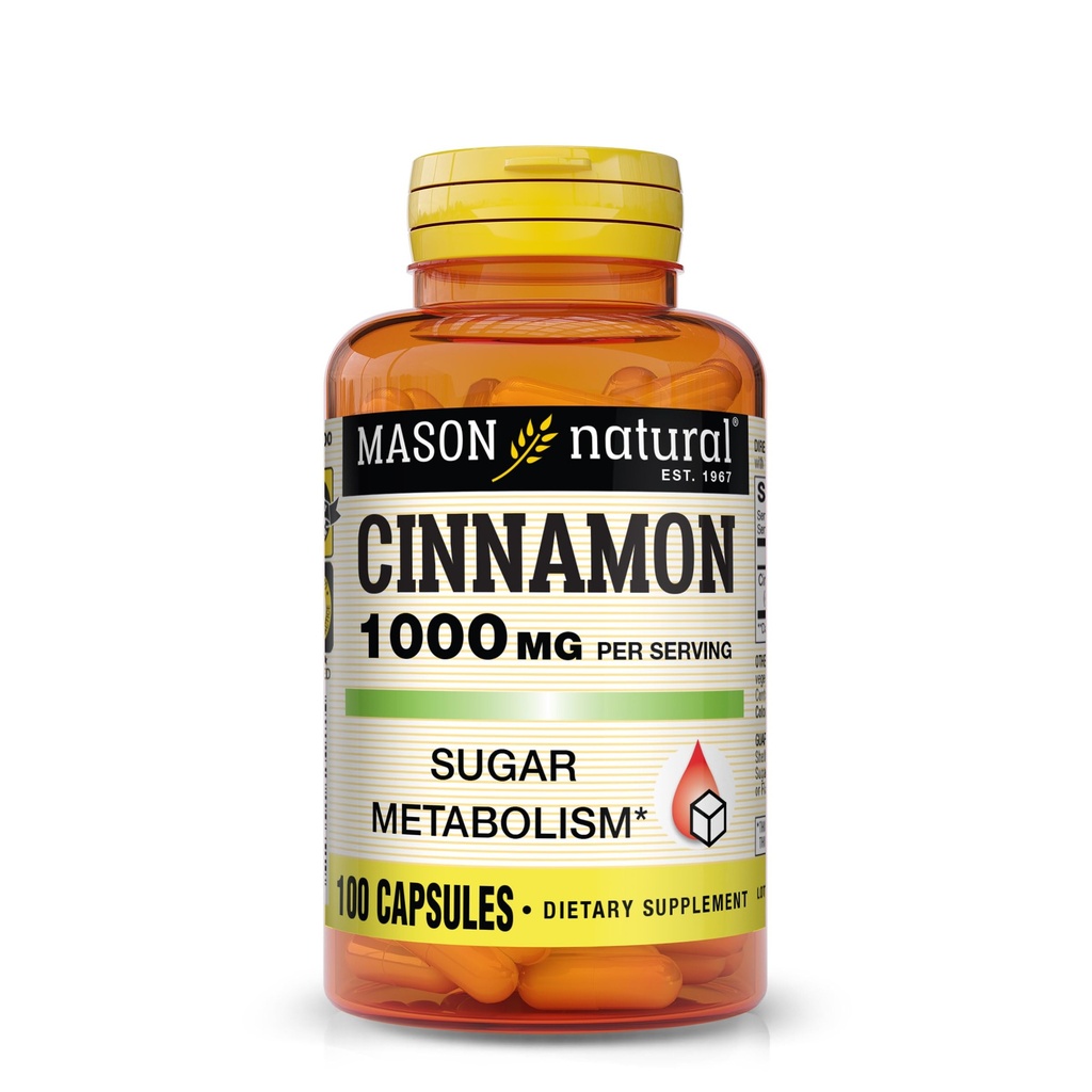 MASON NATURAL Cinnamon, 1000 מ"ג, 100 קפסולות (Pack of 3), Herbal Dietary תוסף