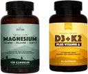 Natural Rhythm Triple Calm Magnesium 150 מ"ג - 120 קפסולות - Magnesium Complex Compound תוסף W/Natural Rhythm ויטמין D3 + K2 (MK7) בתוספת ויטמין A, עבור העצם, הלב, & Immune Health, 30 קפסולות