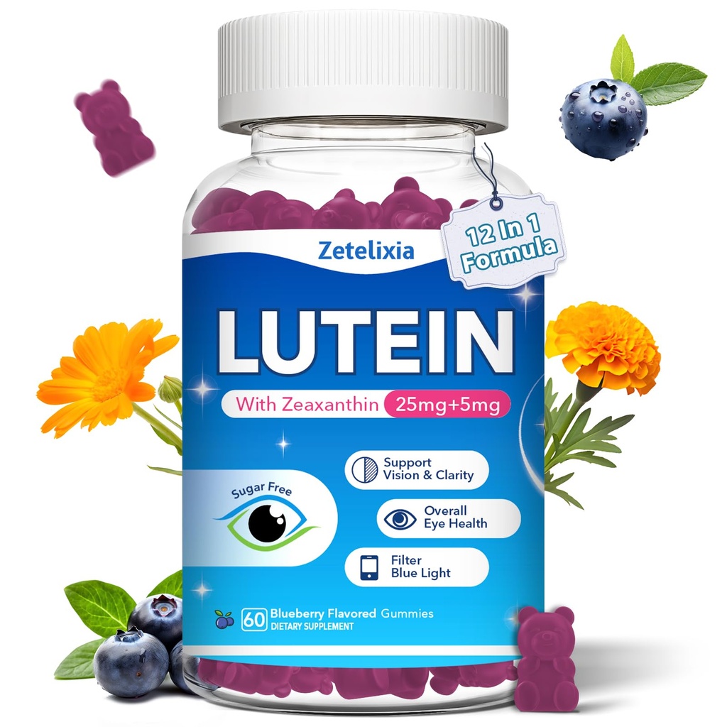 Lutein Gummies, 12 ב 1 Lutein ו Zeaxanthin תוספי ויטמינים עיניים עבור מבוגרים, בריאות עין תוספת עם מרובים לקידום ראייה וחזון - 60 חניכיים